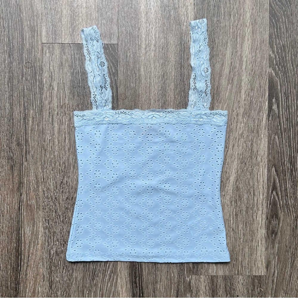 Lace-Trim Eyelet Tank Top - Light Blue